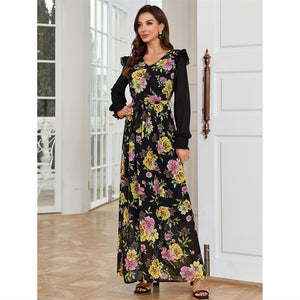 Women's Arabian Polyester Full Sleeves Floral Casual Dresses