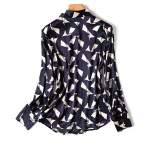 Women's Polyester Turn-Down Collar Long Sleeve Printed Blouses