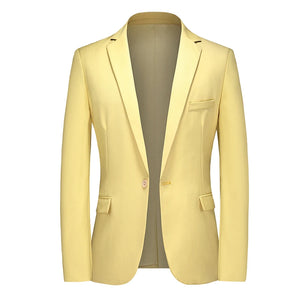 Men's Polyester Full Sleeve Single Button Closure Solid Blazers