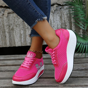 Women's Cotton Round Toe Lace-up Closure Breathable Sneakers