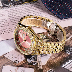 Women's Alloy Case Push Button Hidden Clasp Luxury Quartz Watch