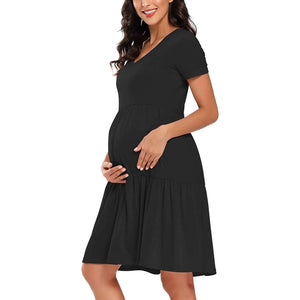 Women's Polyester Short Sleeve Plain Breastfeeding Maternity Dress