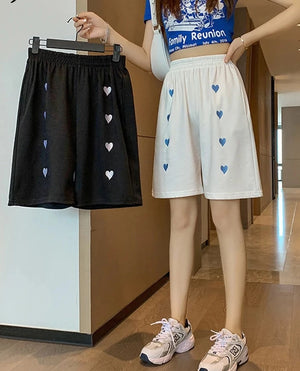 Women's Cotton High Elastic Waist Casual Heart Pattern Shorts