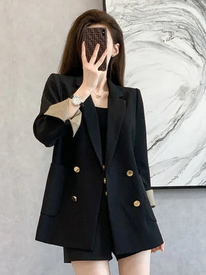 Women's Notched Polyester Full Sleeves Double Breasted Blazer
