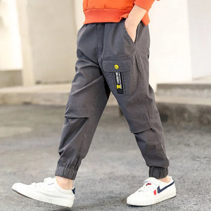 Kid's Cotton Elastic Waist Closure Solid Pattern Casual Trousers