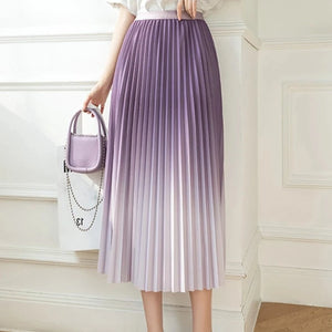 Women's Polyester Elastic Waist Pleated Pattern Casual Wear Skirt