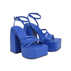 Women's PU Square Toe Buckle Strap Closure High Heel Party Sandals