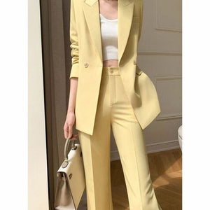 Women's Cotton Notched Collar Double Breasted Elegant Blazer Set
