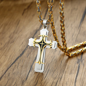 Men's Metal Stainless Steel Link Chain Religious Cross Necklace