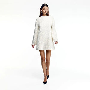 Women's Polyester O-Neck Long Sleeves Sequined Pattern Mini Dress