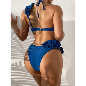 Women's Polyester Low Waist Solid Pattern Swimwear Bikini Set