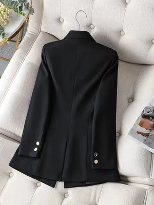 Women's Notched Collar Full Sleeve Double Breasted Casual Blazer