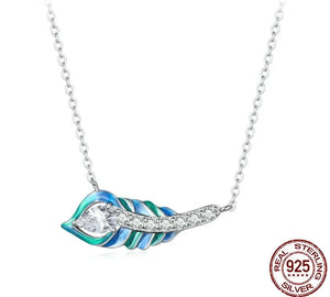 Women's 100% 925 Sterling Silver O-Chain Trendy Feather Necklace