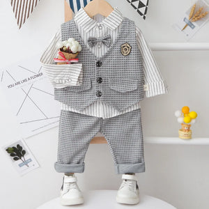 Baby's Boy Cotton Full Sleeve Pullover Closure Three-Piece Suit