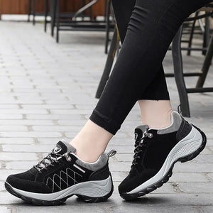 Women's Fur Round Toe Lace-up Closure Sports Wear Sneakers