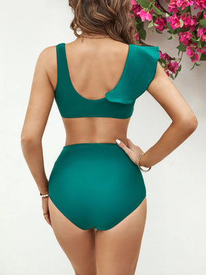 Women's Polyester High Waist Solid Pattern Swimwear Bikini Set