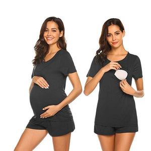 Women's Modal Round Neck Short Sleeves Plain Maternity Dress