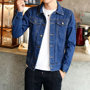 Men's Cotton Turn-Down Collar Single Breasted Plain Casual Jacket