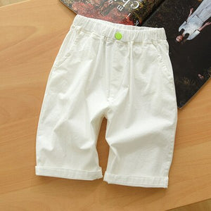 Kid's Mid Elastic Waist Plain Side Pocket Knee-Length Shorts