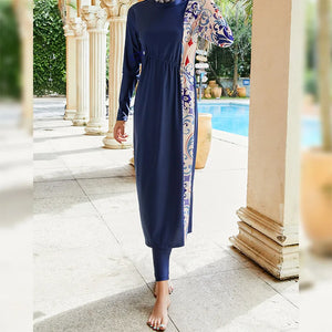 Women's Arabian Nylon Full Sleeves Floral Pattern Swimwear Dress