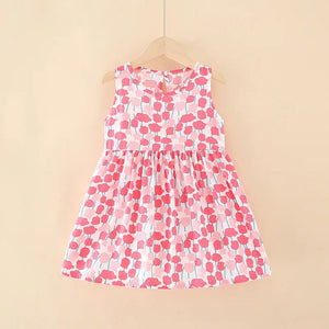 Baby Girl's 100% Cotton O-Neck Sleeveless Printed Pattern Dress