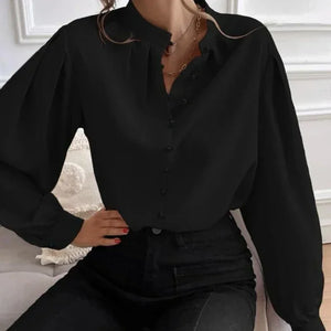 Women's Stand-Neck Polyester Long Sleeves Casual Wear Blouses