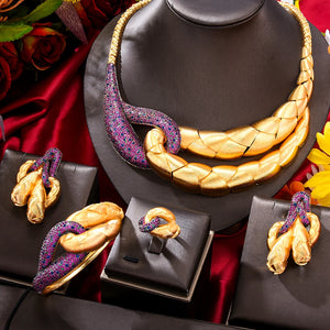 Women's Copper Cubic Zirconia Luxury Bridal Wedding Jewelry Set