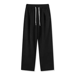 Men's Polyester Mid Elastic Waist Solid Pattern Casual Trousers