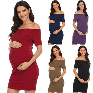 Women's Polyester Shoulderless Short Sleeves Maternity Dress