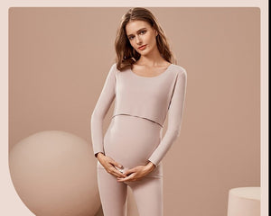 Women's O-Neck Modal Long Sleeves Breastfeeding Maternity Dress