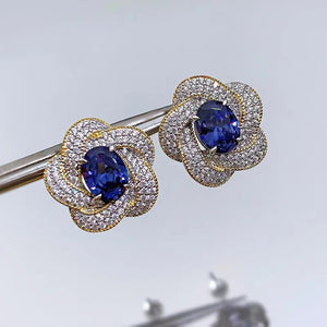 Women's 100% 925 Sterling Silver Sapphire Classic Stud Earrings