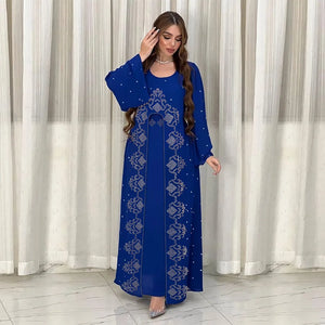 Women's Arabian Polyester Full Sleeve Rhinestone Pattern Dress