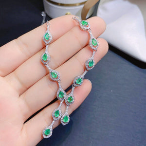 Women's 100% 925 Sterling Silver Emerald Link Chain Necklace