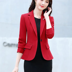 Women's Polyester Notched Full Sleeves Single Button Blazer