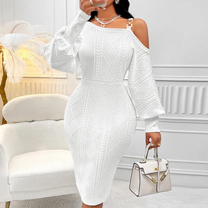 Women's Polyester Long Sleeves Pullover Closure Solid Pattern Dress