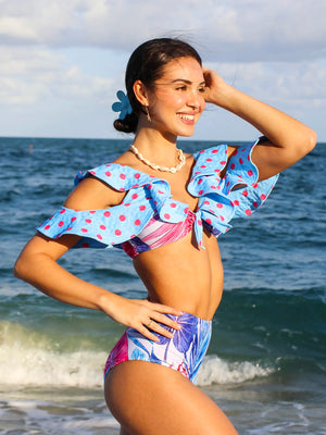 Women's Polyester High Waist Dotted Pattern Swimwear Bikini Set