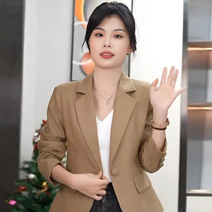 Women's Notched Collar Full Sleeve Single Button Casual Blazer