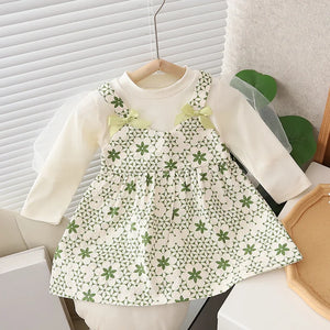 Baby Girl's 100% Cotton O-Neck Full Sleeve Floral Pattern Dress