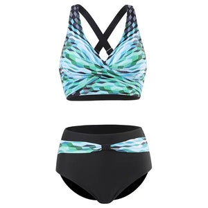 Women's Polyester High Waist Swimwear Printed Pattern Bikini Set