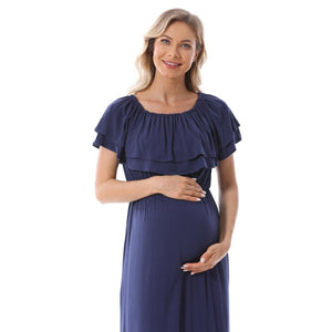 Women's O-Neck Spandex Short Sleeve Breastfeeding Maternity Dress