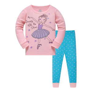 Kid's Girl Spandex O-Neck Long Sleeve Cartoon Sleepwear Set