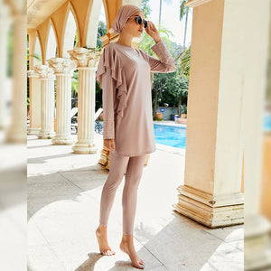 Women's Arabian Nylon Full Sleeves Solid Pattern Swimwear Dress