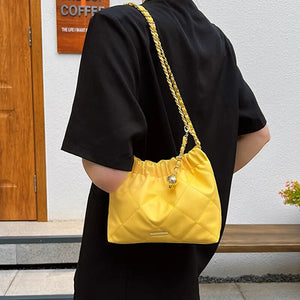 Women's PU Leather Solid Pattern String Closure Shoulder Bag