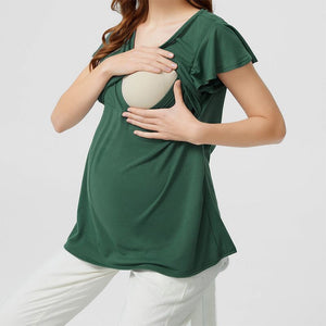 Women's Polyester O-Neck Short Sleeve Printed Maternity T-Shirt