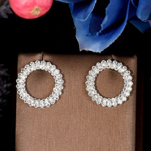 Women's Copper Cubic Zirconia Trendy Wedding Round Stud Earrings