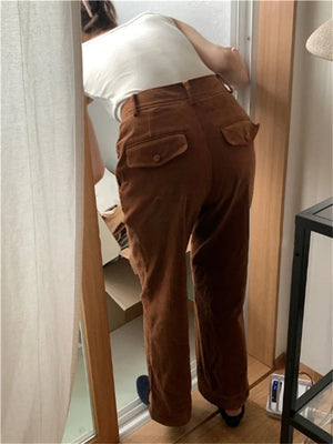 Women's Polyester High Waist Button Fly Closure Casual Trousers