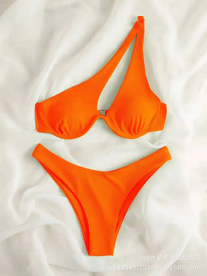 Women's Polyester High Waist Solid Pattern Bathing Bikini Set