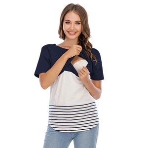 Women's Polyester Short Sleeve Striped Breastfeeding Maternity Top