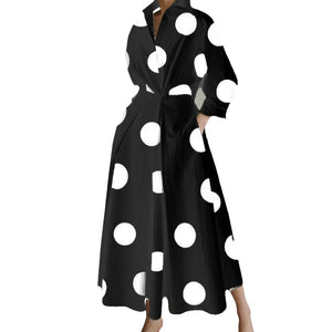 Women's Polyester V-Neck Single Breasted Polka Dotted Dress