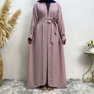 Women's Arabian Polyester Full Sleeve Beaded Pattern Elegant Abaya